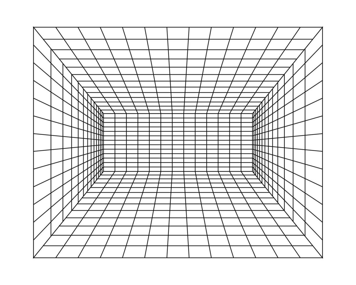 Abstract geometric wall. Isometric grid. Circle, drawing, wall, shape, 3D illusion. Room perspective grid background vector