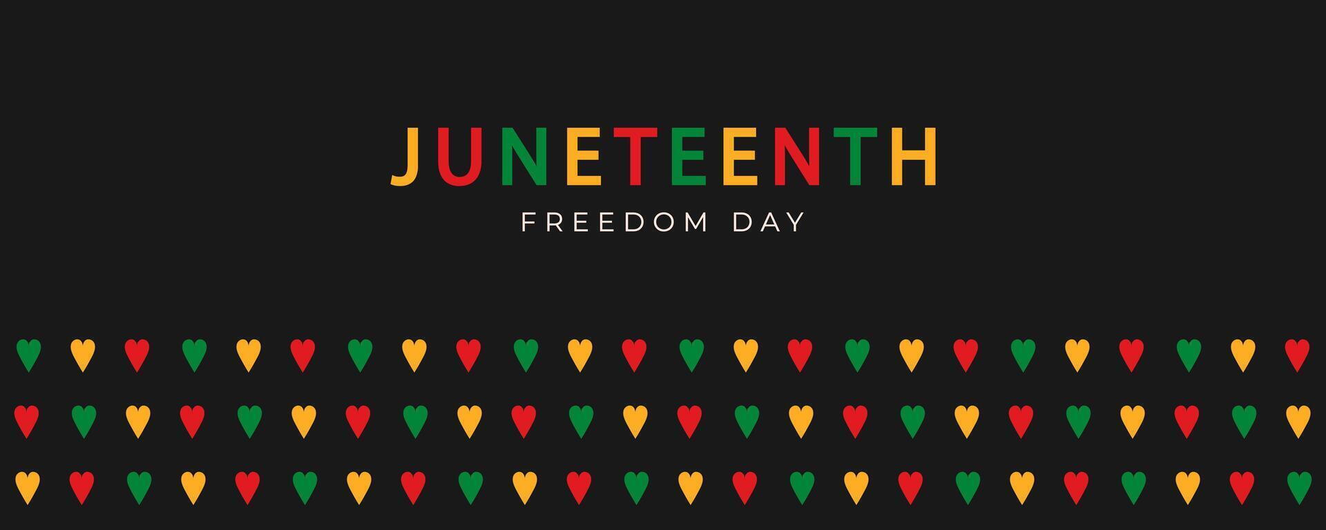 Juneteenth banner with red, yellow and green hearts. Celebrating Juneteenth Freedom Day. June 19. Black History Month. Illustration. vector