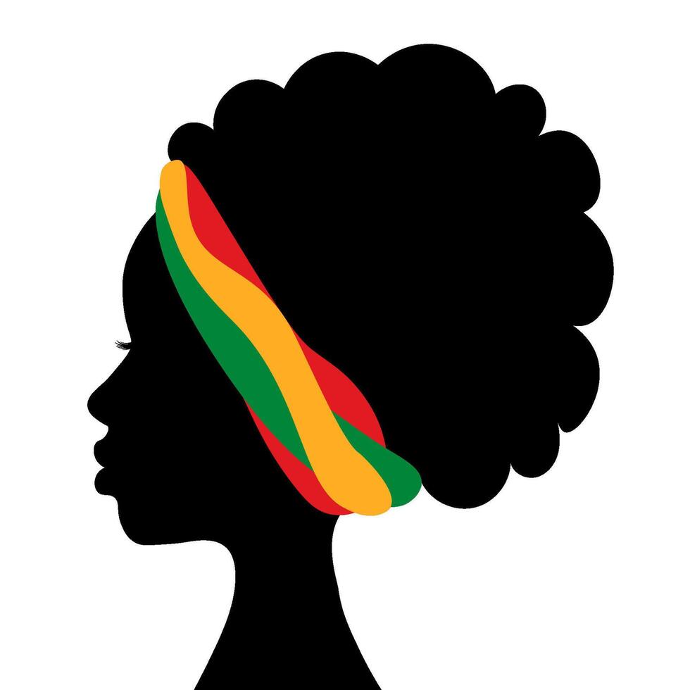 Black profile Faces of African American women with red, yellow and green headbands. Black History Month. Juneteenth Day of Freedom. Day of racial equality, freedom, human rights. illustration. vector