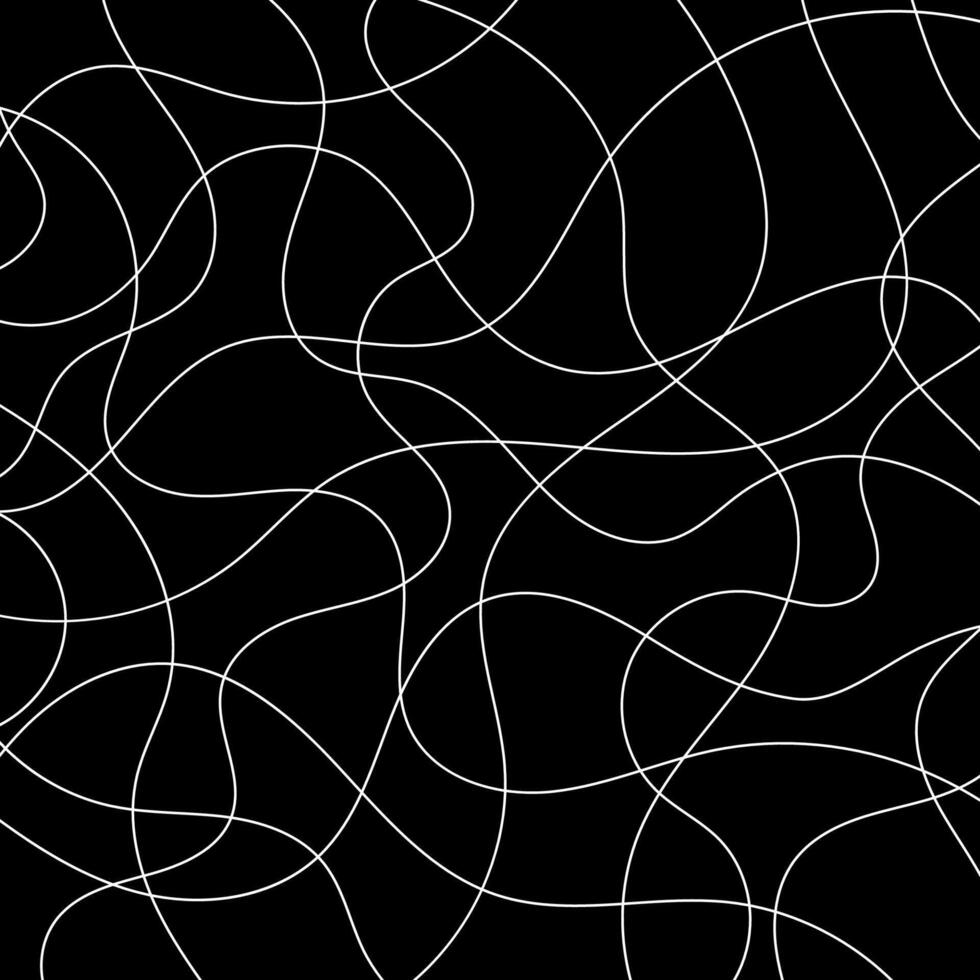 Abstract thin wavy white lines on black design background. illustration. vector