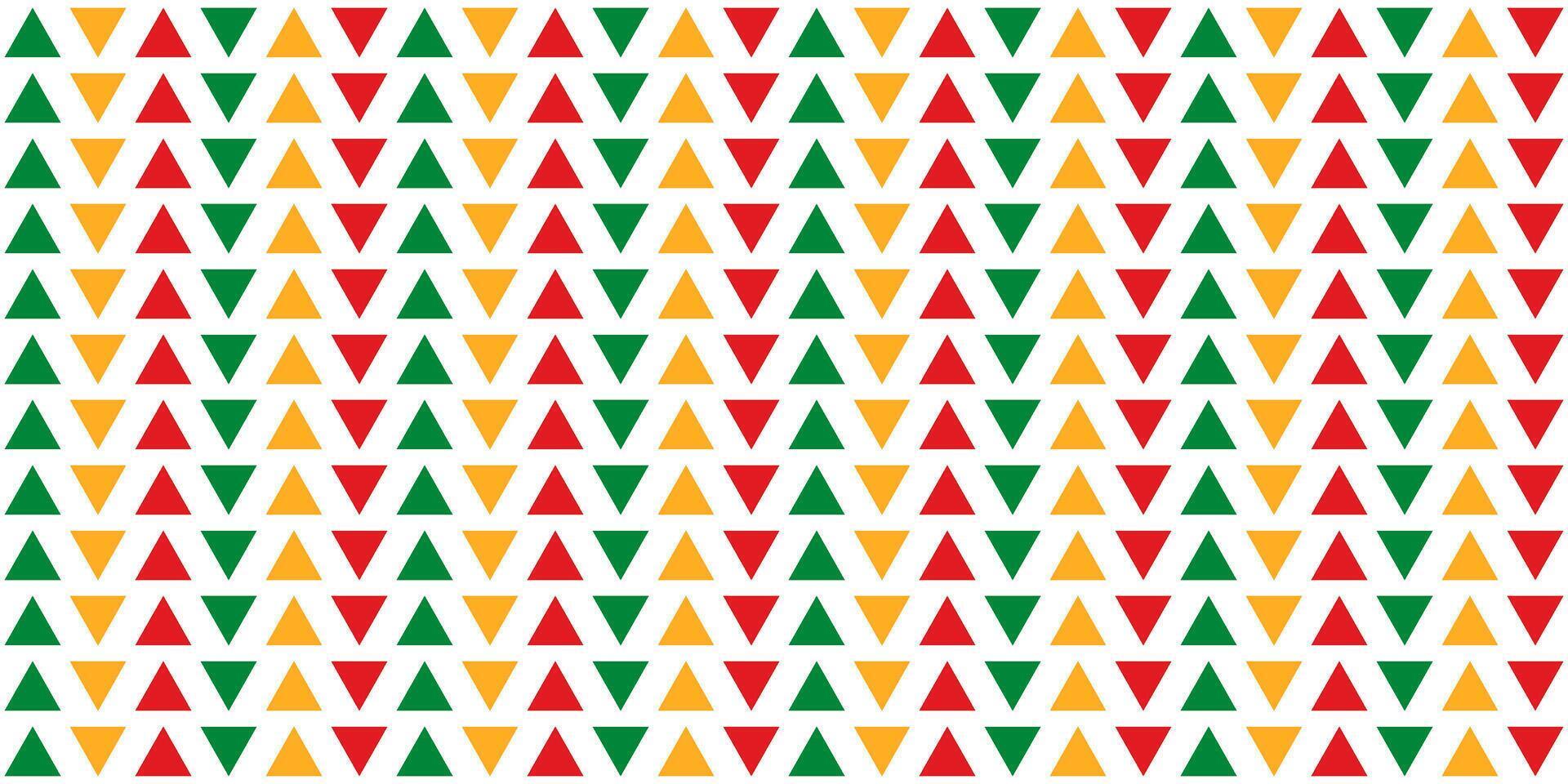 Seamless pattern with red, yellow and green triangles neatly aligned in columns on a transparent background. A simple solid pattern for wrapping paper, pillows, etc. illustration. vector