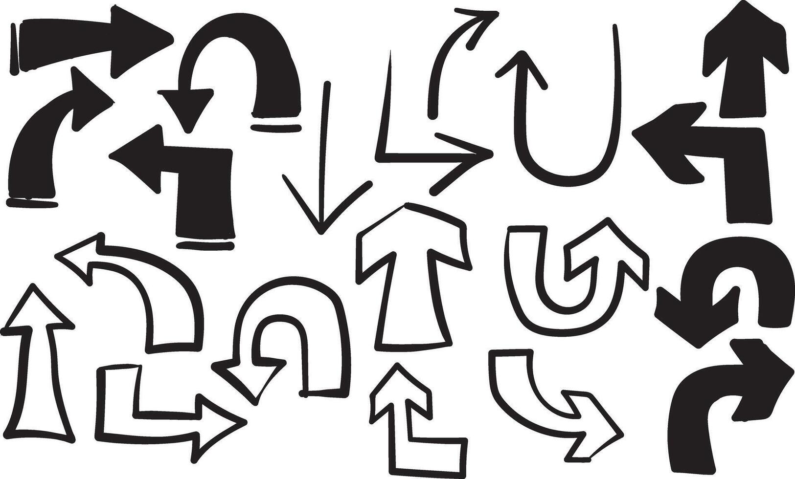 Black arrow freehand set on black vector