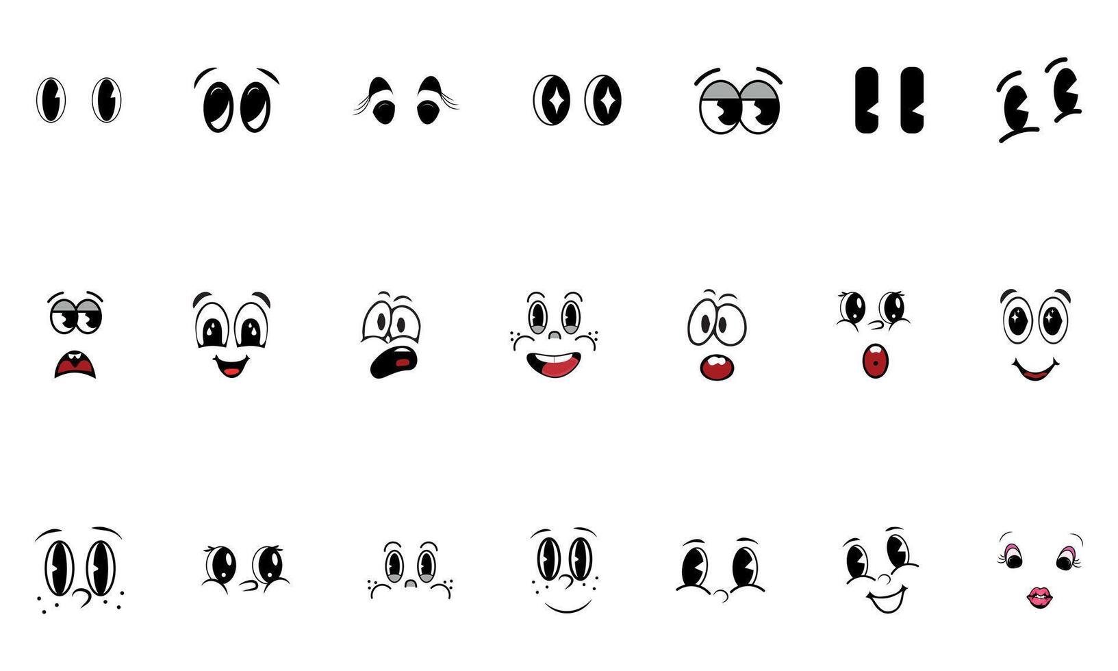 Set of emoticons with eyes, mouth, nose, eyes, lips. vector