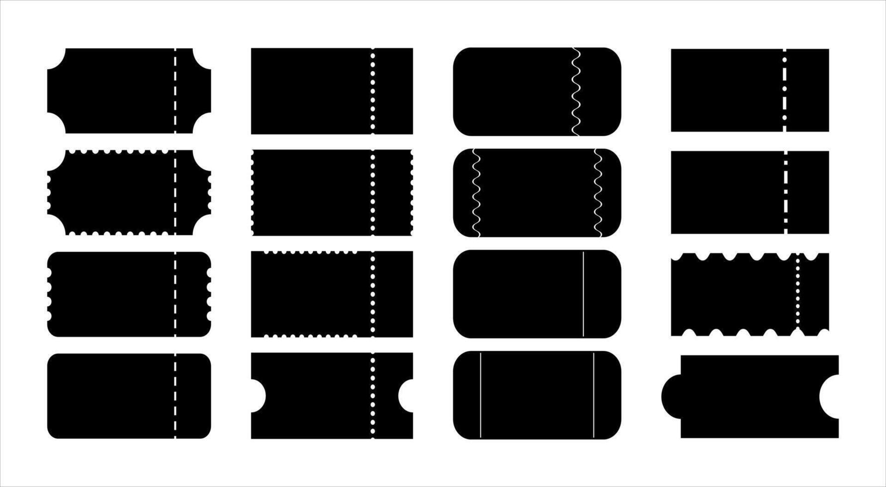 Set of black silhouettes of tickets isolated on a white background. illustration. vector
