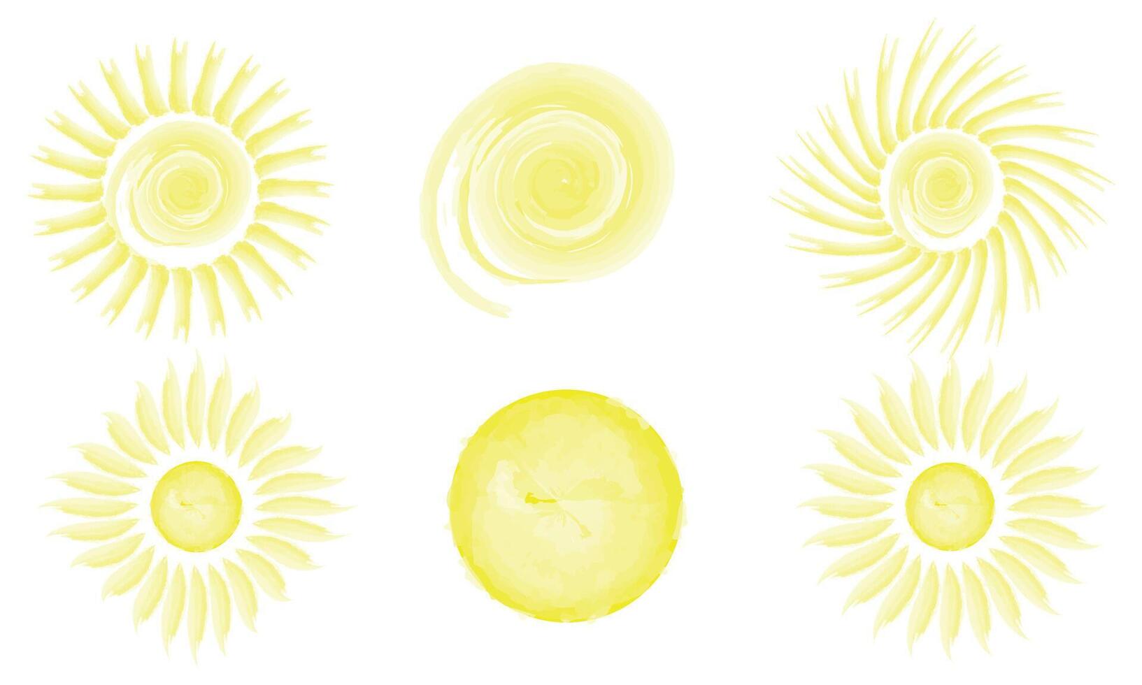 Set of watercolor suns of different shapes vector