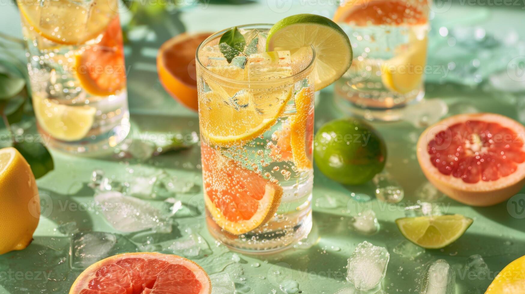 Refreshing Table Setting With Water and Lemons photo