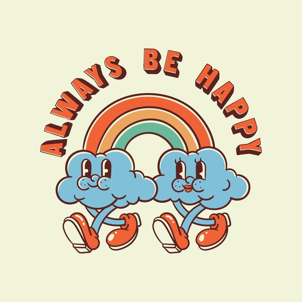 retro cartoon walking rainbow cloud vector