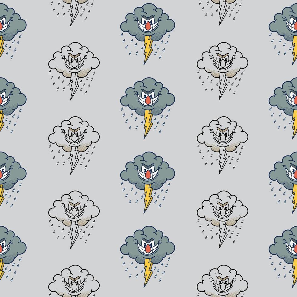 seamless pattern retro cartoon angry clouds vector