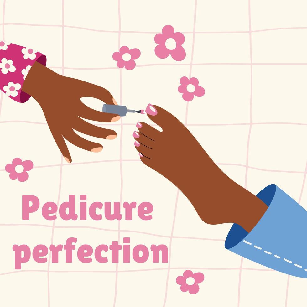 Female feet with pedicure. Female manicured legs with nail polish. Beauty treatment aesthetic. vector