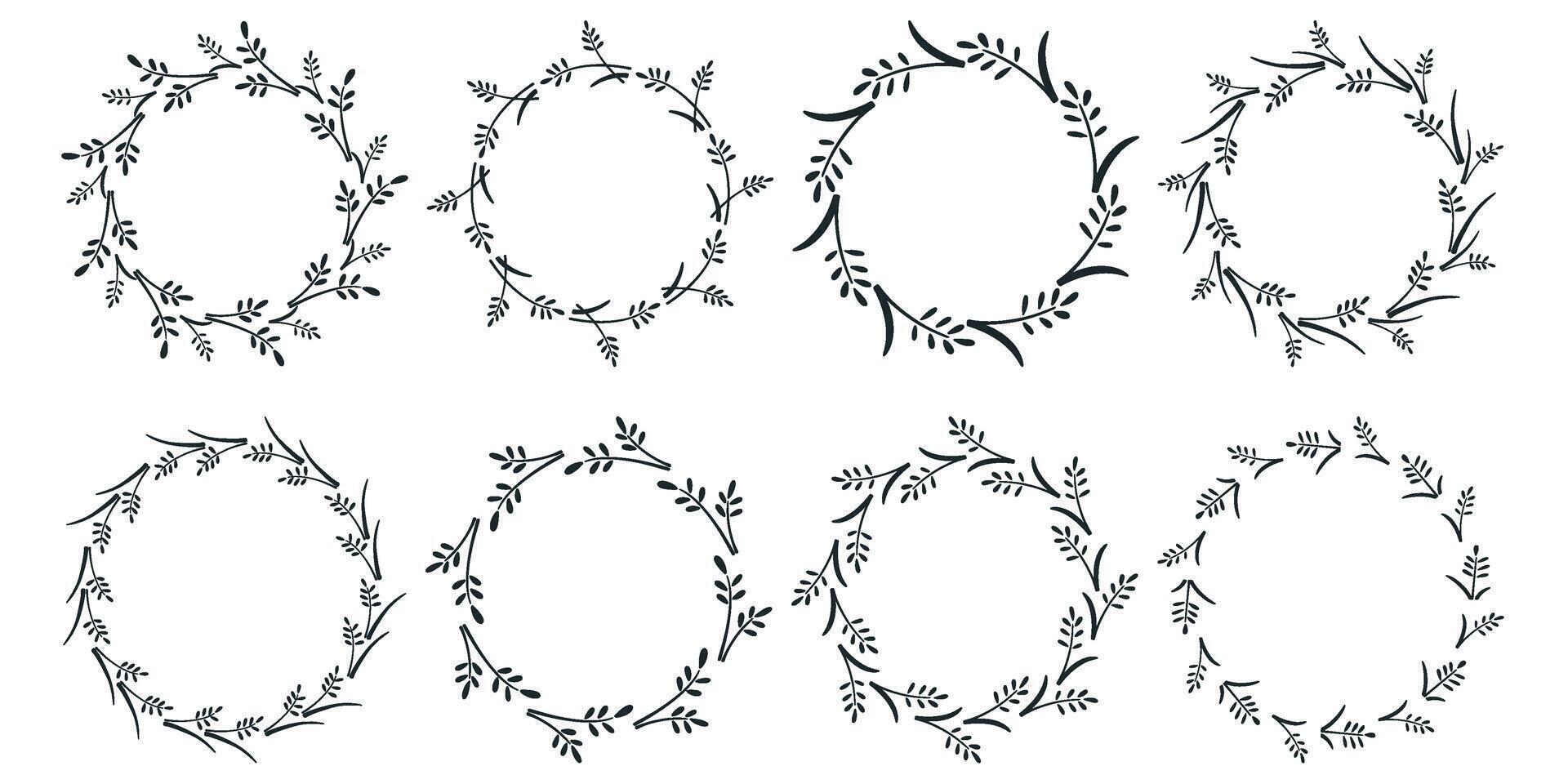 Spikelets of cereals wreaths set vector