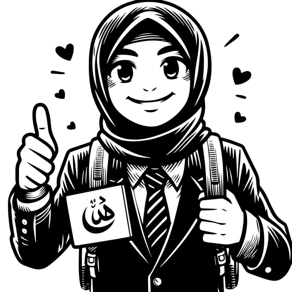 Black and white Silhouette of a muslim guy saying hello and good morning vector