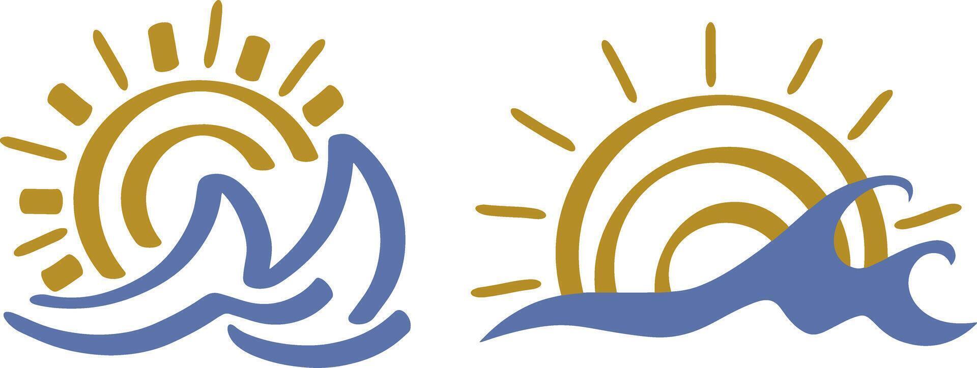 Sun and sea clipart Wave water Summer vacation symbol vector