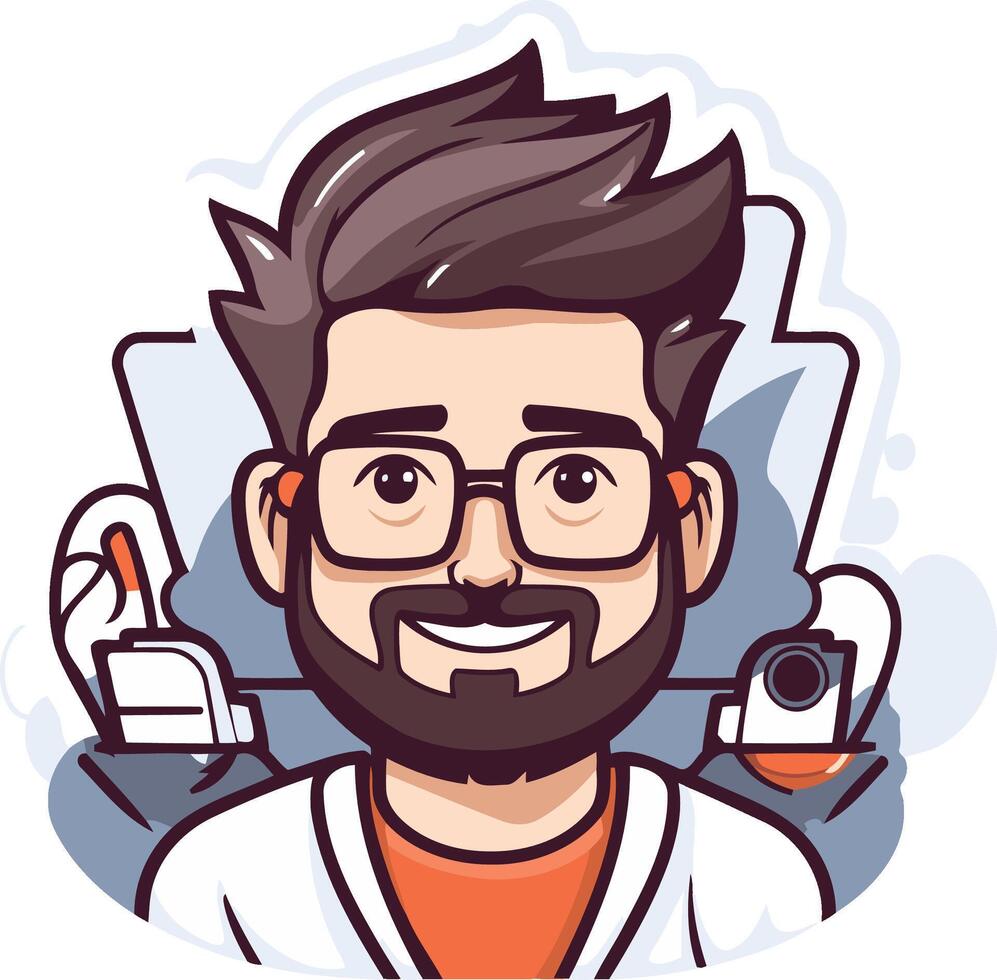 Hipster man in glasses and with beard. vector