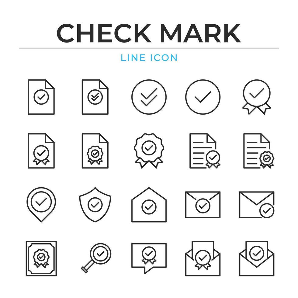 Set of thin line check mark icons. Line art icon illustration vector