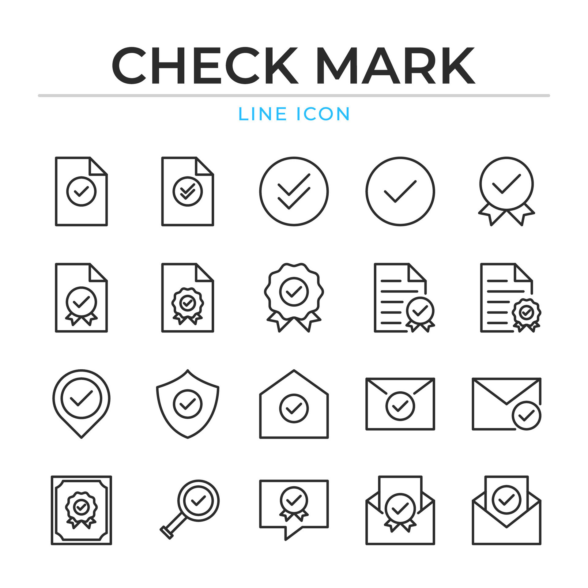 Set of thin line check mark icons. Line art icon illustration 45349079 ...