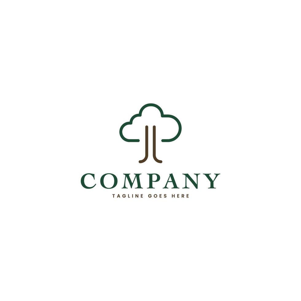 Tree logo with cloud combination line art logo minimalist design vector