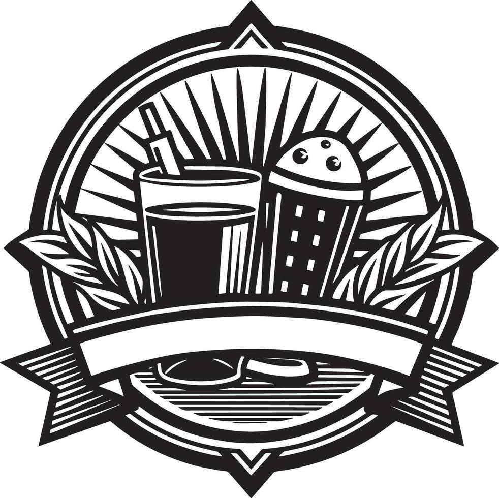 Drinks and Food logo illustration black and white vector