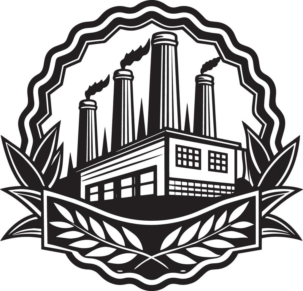 illustration of a factory and industry logo design black and white vector