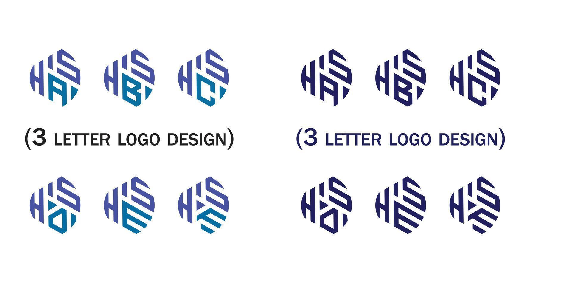 Creative 3 letter logo design,HSA,HSB,HSC,HSD,HSE,HSF, vector