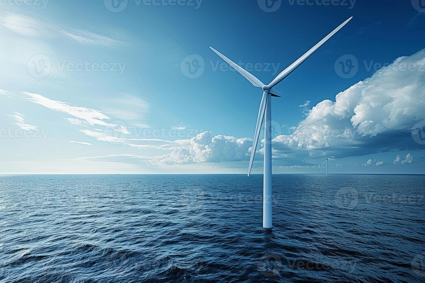 Offshore Wind Farm with Turbines in Ocean Generating Clean, Renewable Energy photo