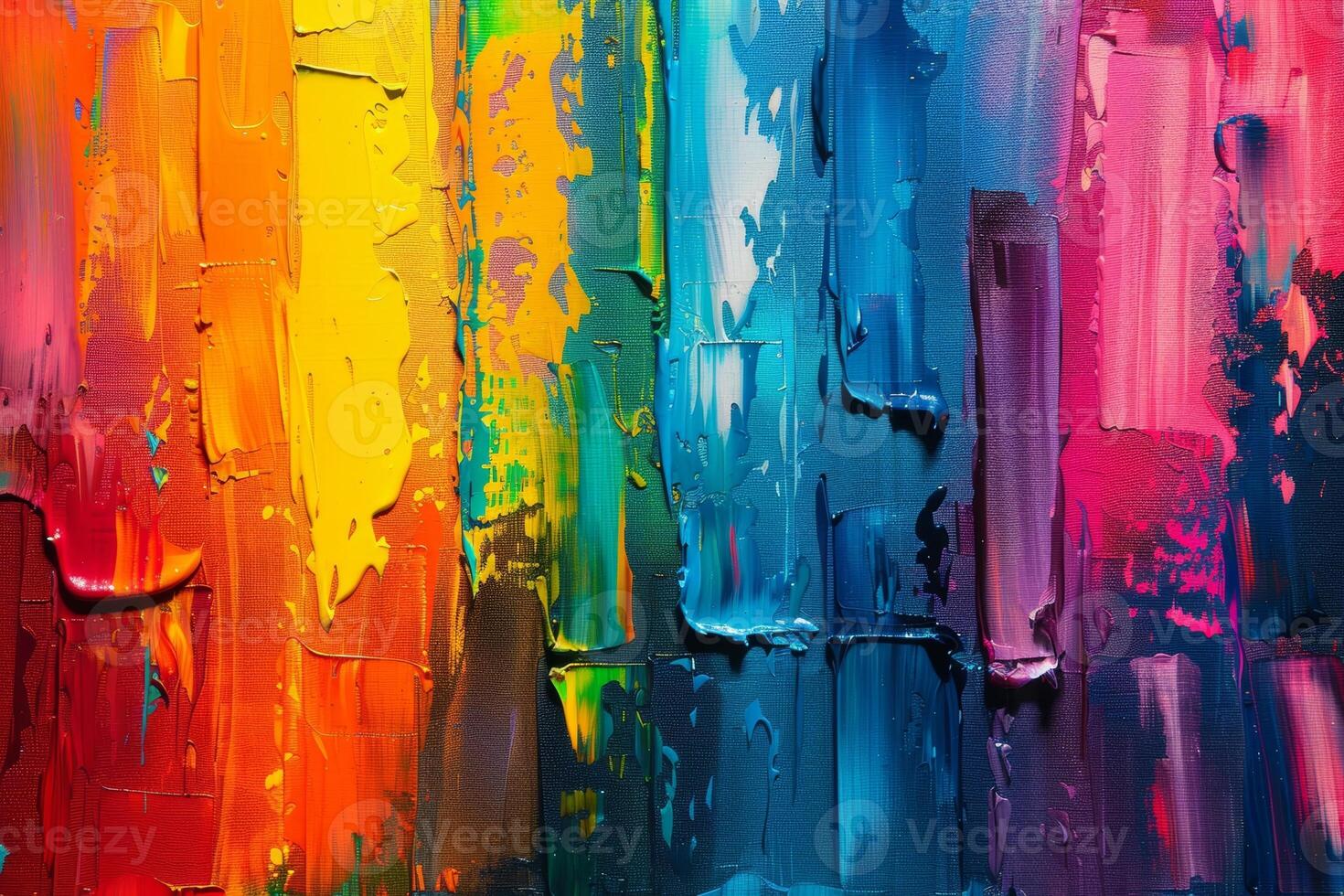 Vibrant Rainbow Abstract Painting with Thick Colorful Brushstrokes of Oil Paint photo