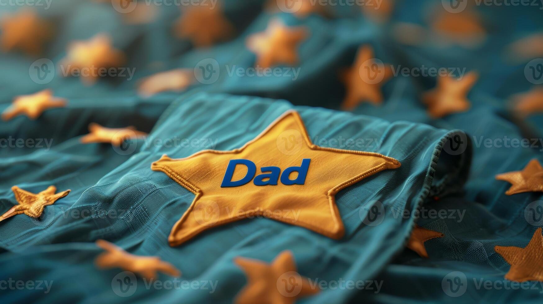 Dad Embroidered Gold Star on Blue Fabric with Stars for Fathers Day or Birthday photo