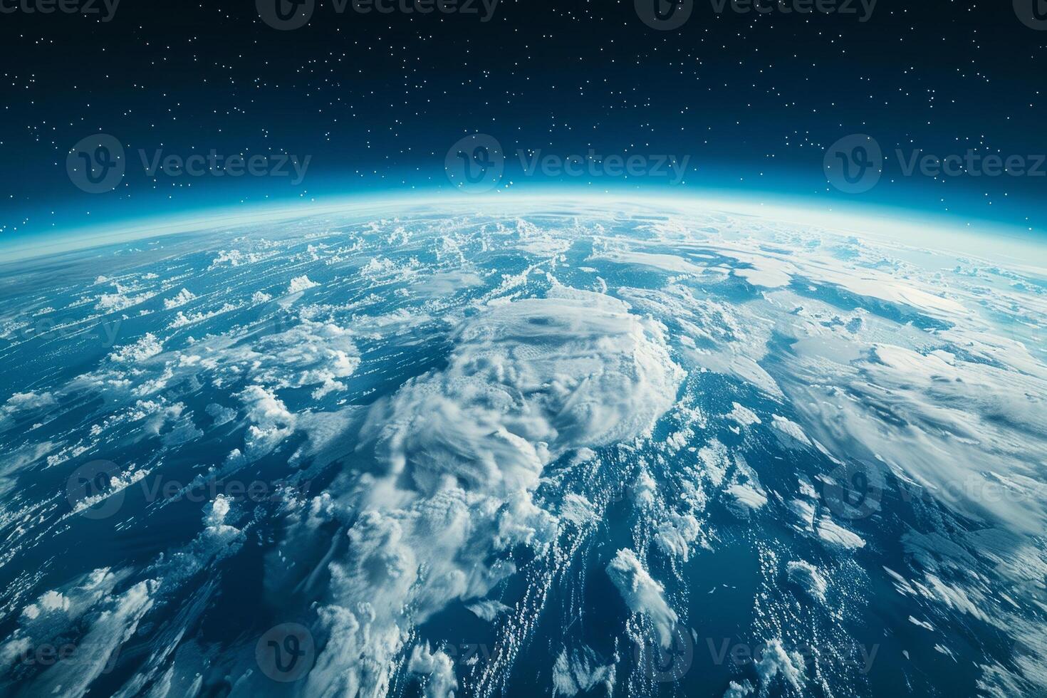 Earths Atmosphere and Clouds From Space with Stars photo