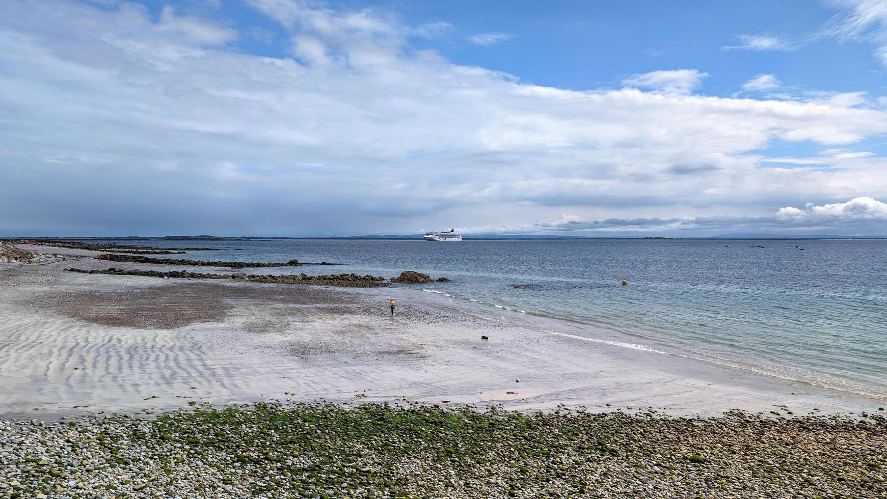 Huge cruiser ship anchored near Salthill beach at Galway bay, Ireland, ocean and transportation background photo