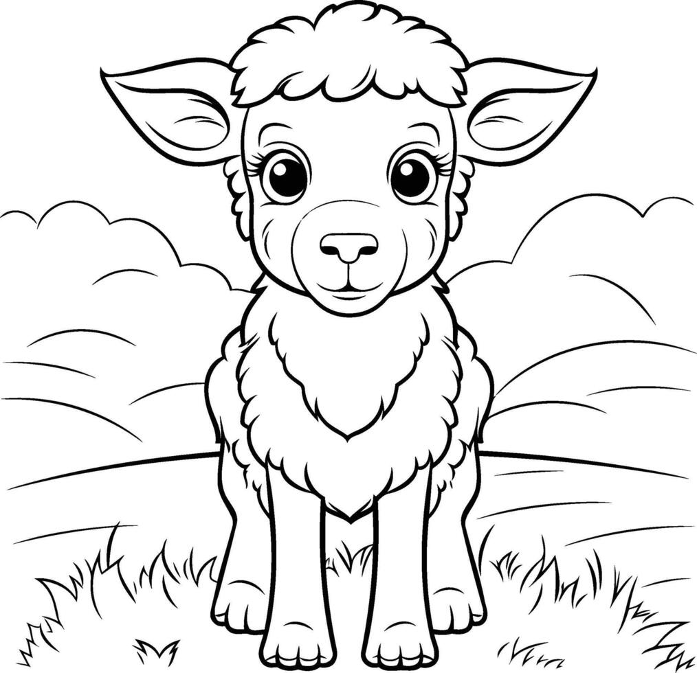 Black and White Cartoon Illustration of Cute Sheep Animal for Coloring Book vector