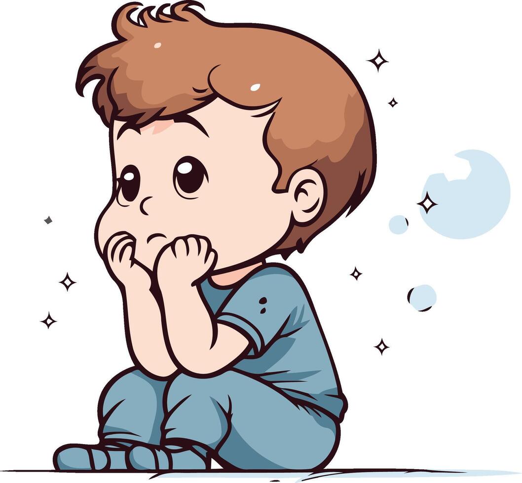 Illustration of a Cute Little Boy Crying and Crying vector