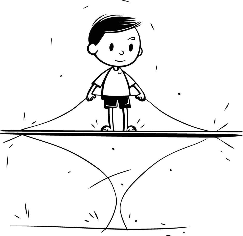 Boy playing seesaw on white background. hand drawn illustration. vector
