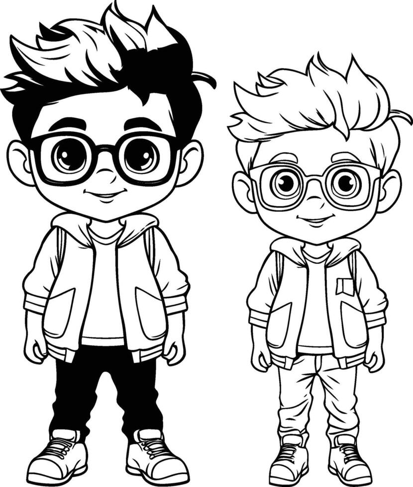 cute little boy with glasses and jacket cartoon illustration graphic design vector
