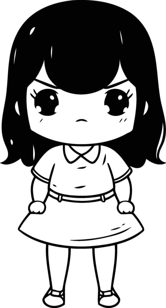 Cute little girl with long hair in cartoon style. vector