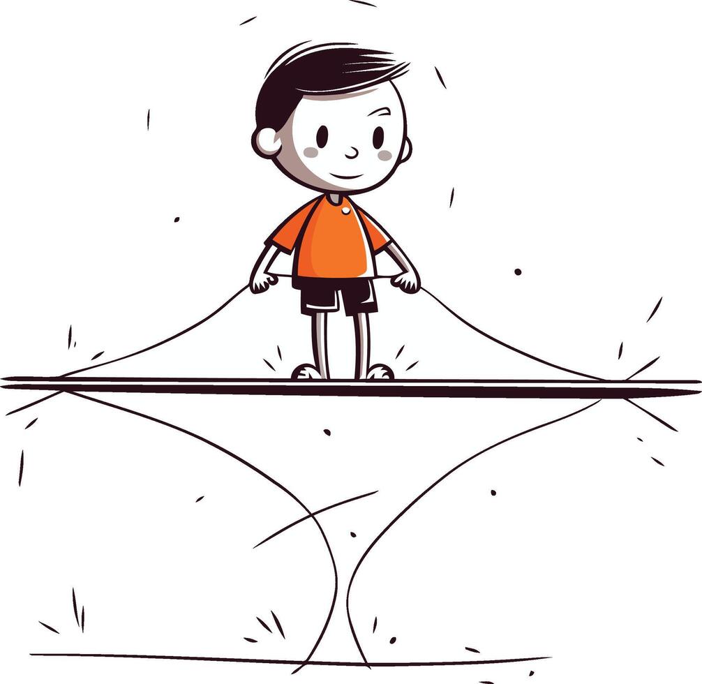 Boy playing seesaw on white background. hand drawn illustration. vector