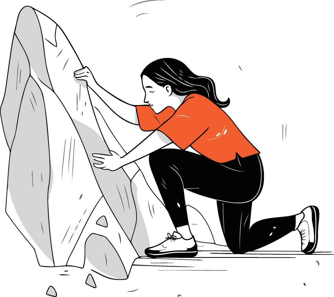 illustration of a woman climbing up a rock. sketch for your design vector