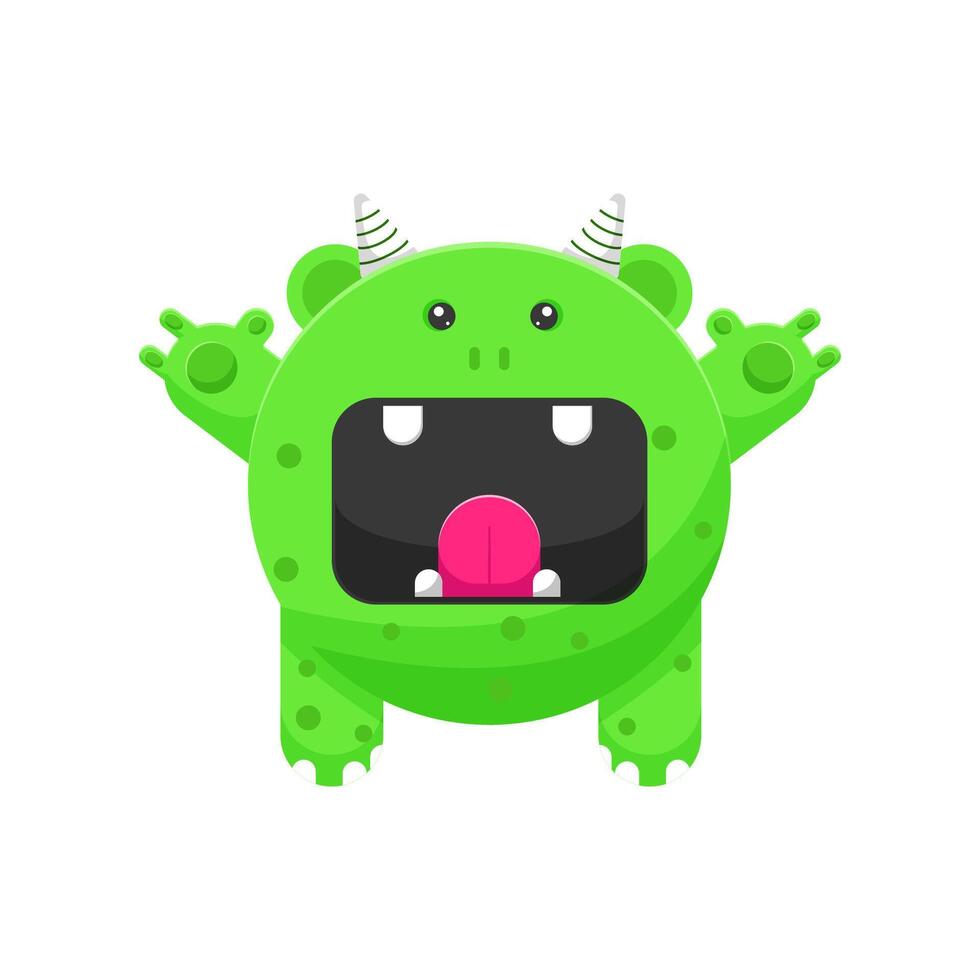 Fuzzy Green Monster with Horns and bigmouth vector