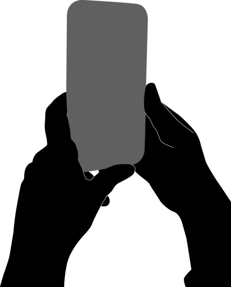 Silhouette hand holding phone vector