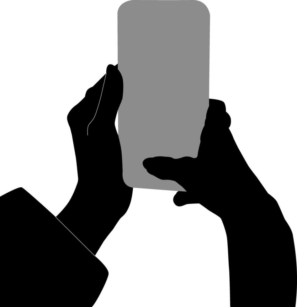 Silhouette hand holding phone vector