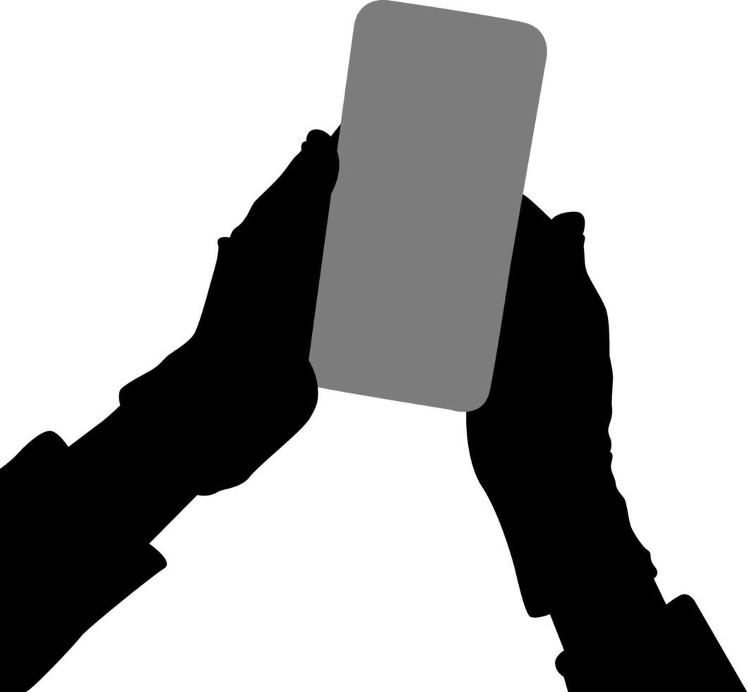 Silhouette hand holding phone vector