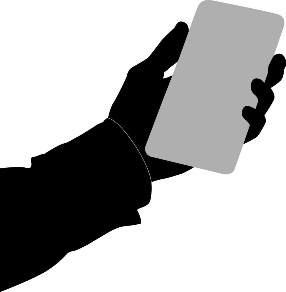 Silhouette hand holding phone vector