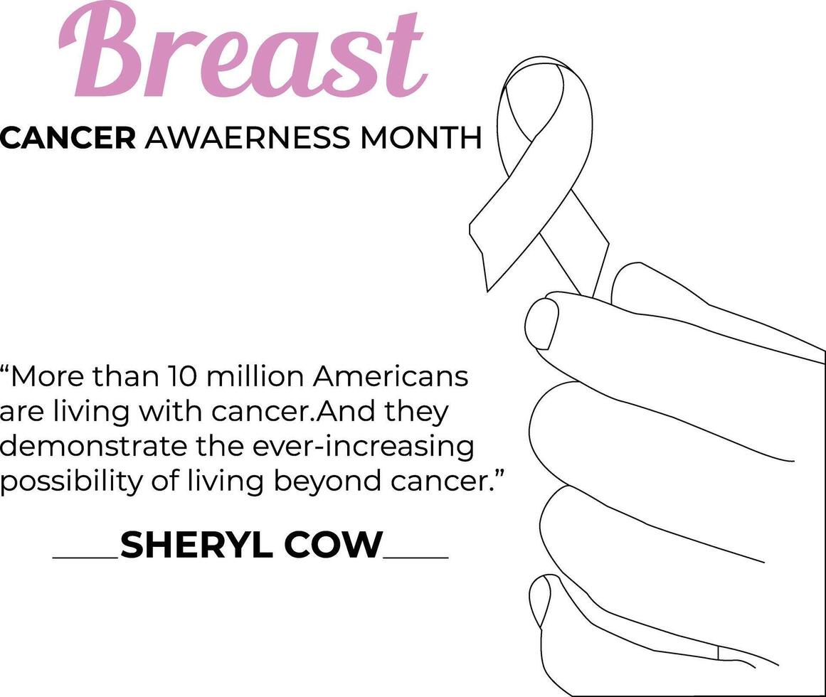 one line drawing hand ribbon with breast cancer awareness month vector