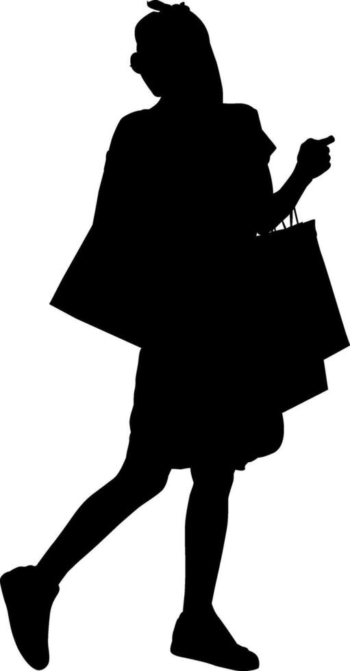 Silhouette of a woman with a shopping bag. vector