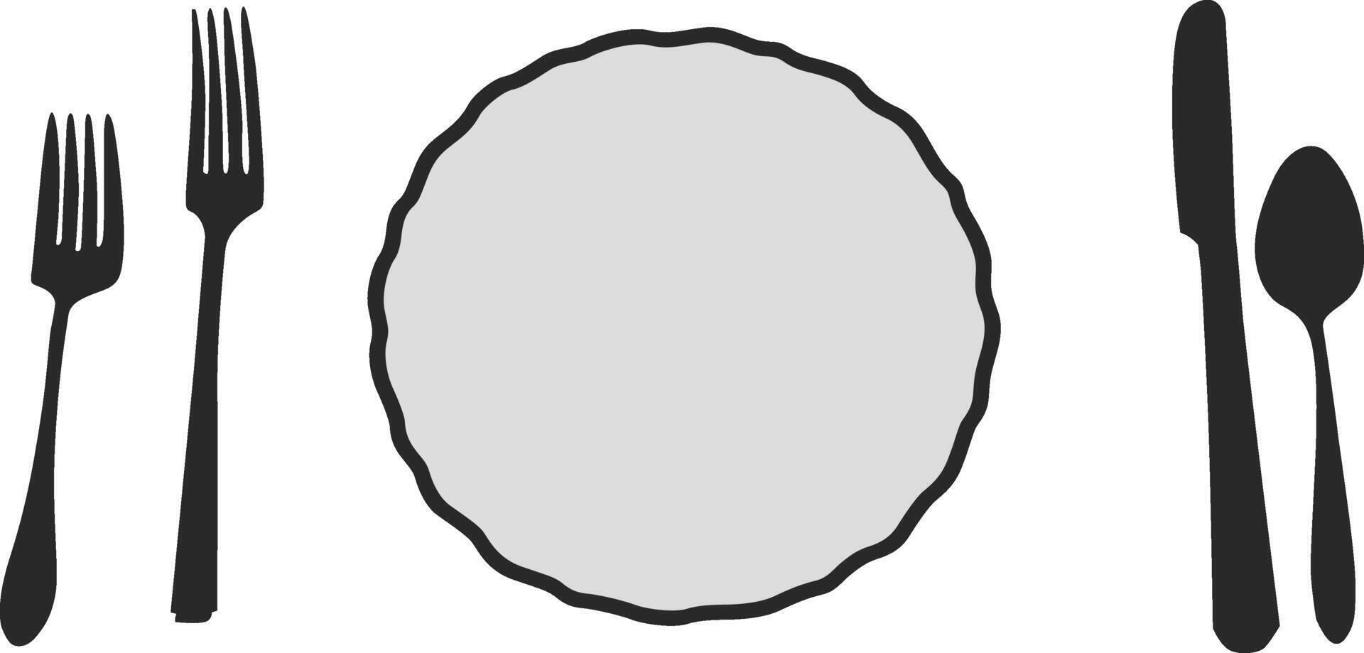 Silhouette plate, fork, spoon, knief vector