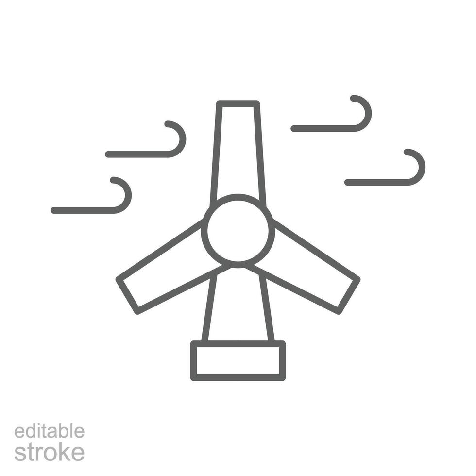 Wind turbine icon. Simple outline style. Wind power, generation, solar, plant, water, factory, electric, renewable energy concept. Thin line symbol. isolated. Editable stroke. vector