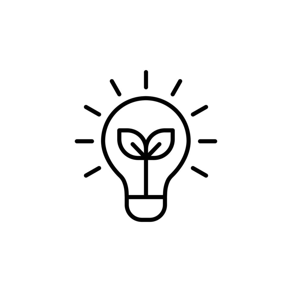 Renewable energy icon. Simple outline style. Shining electric ecology light bulb, leaf, eco, green, sustainable energy concept. Thin line symbol. isolated. vector