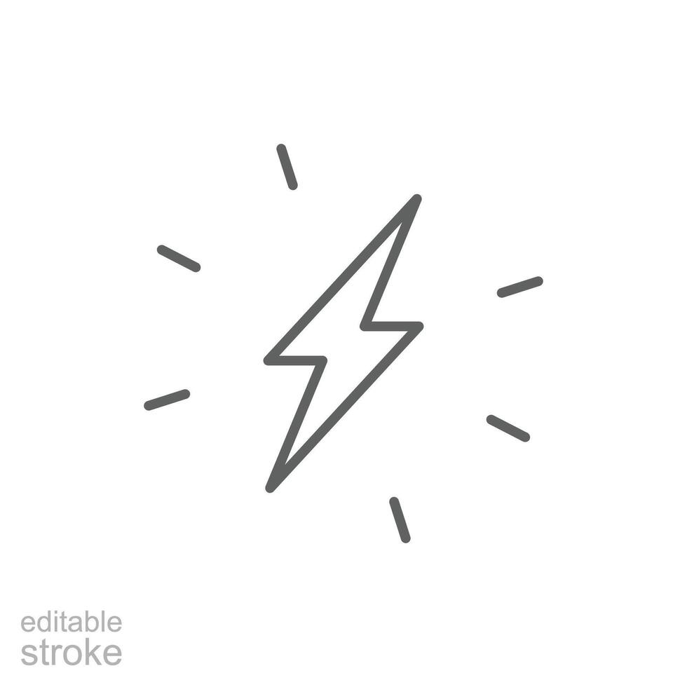 Lightning bolt icon. Simple outline style. Electricity, flash, thunder, spark, shock, light, power, thunderbolt, energy concept. Thin line symbol. isolated. Editable stroke. vector