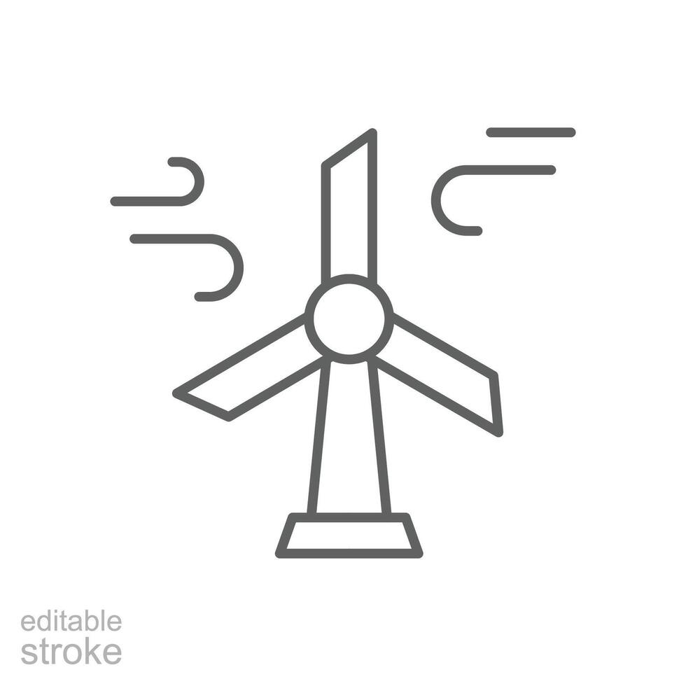 Wind turbine icon. Simple outline style. Wind power, generation, solar, plant, water, factory, electric, renewable energy concept. Thin line symbol. isolated. Editable stroke. vector