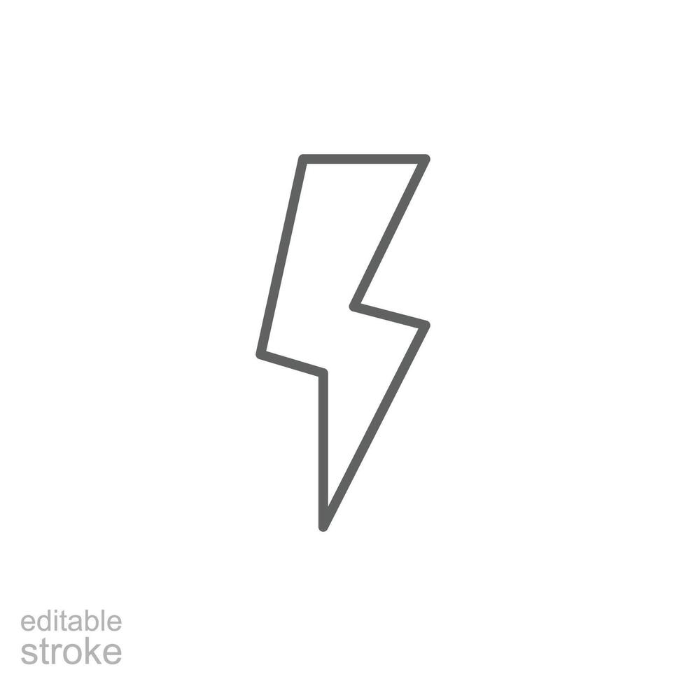 Lightning, electric power icon. Simple outline style. Thunder electricity, flash bolt, speed, thunderbolt, blitz, energy concept. Thin line symbol. isolated. Editable stroke. vector