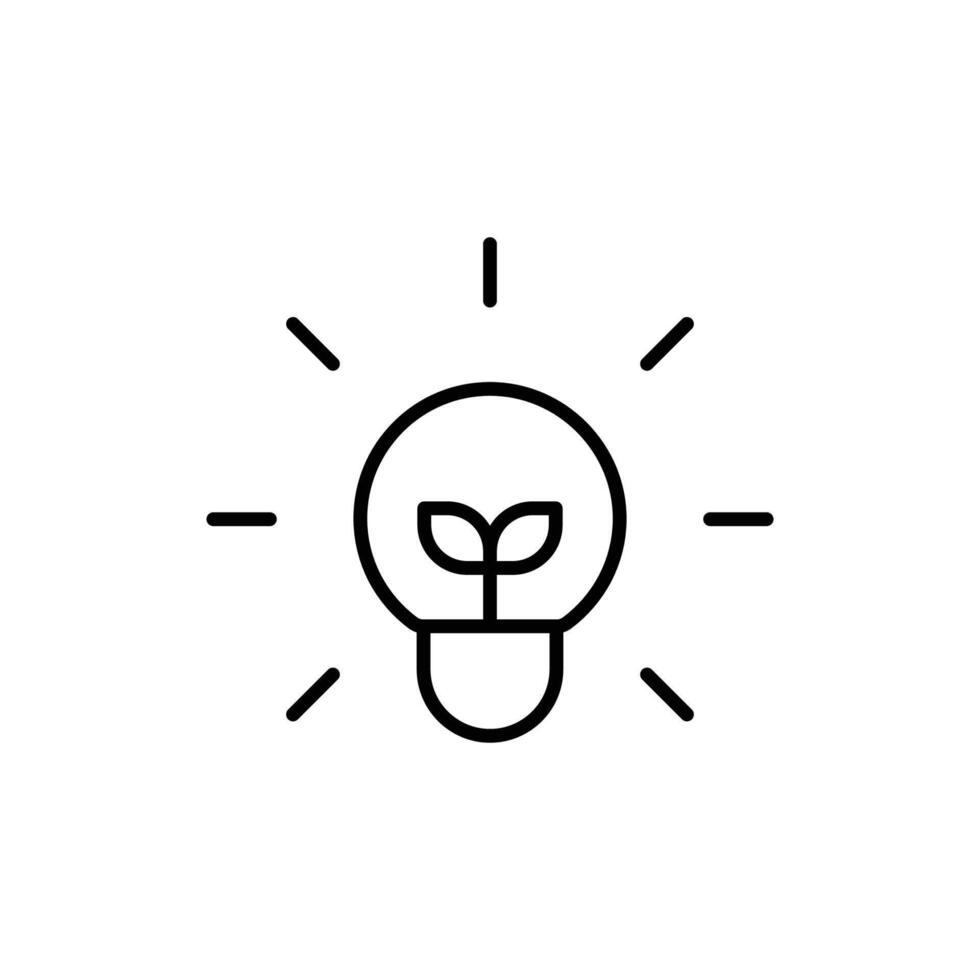 Renewable energy icon. Simple outline style. Shining electric ecology light bulb, leaf, eco, green, sustainable energy concept. Thin line symbol. isolated. vector