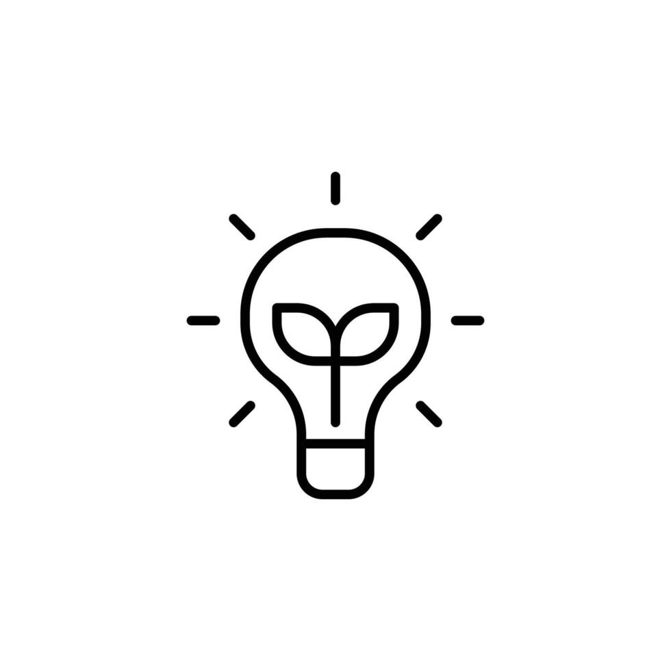 Renewable energy icon. Simple outline style. Shining electric ecology light bulb, leaf, eco, green, sustainable energy concept. Thin line symbol. isolated. vector